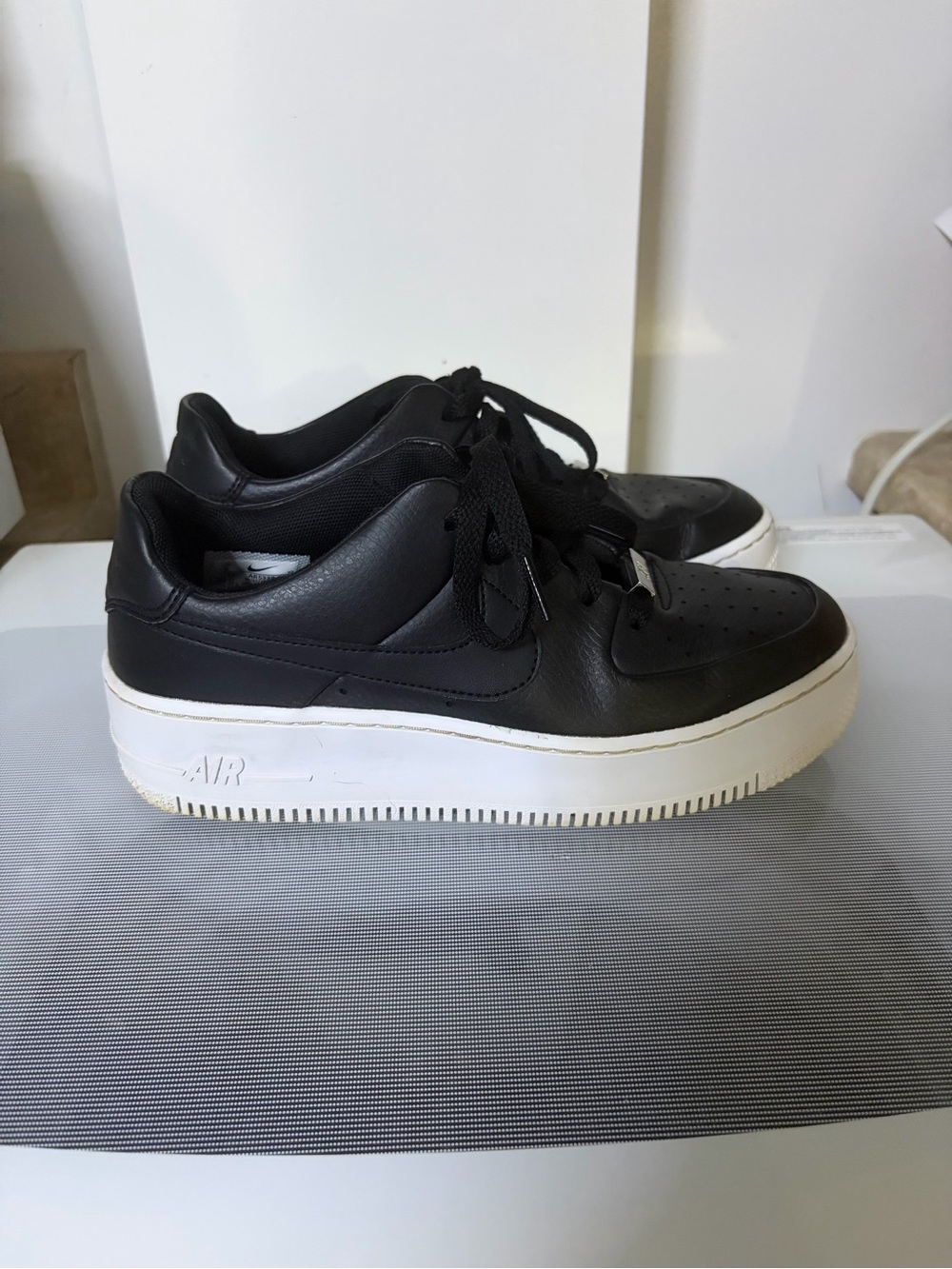 Nike Air Force Women's Black Leather Platform Sneakers with White Sole
